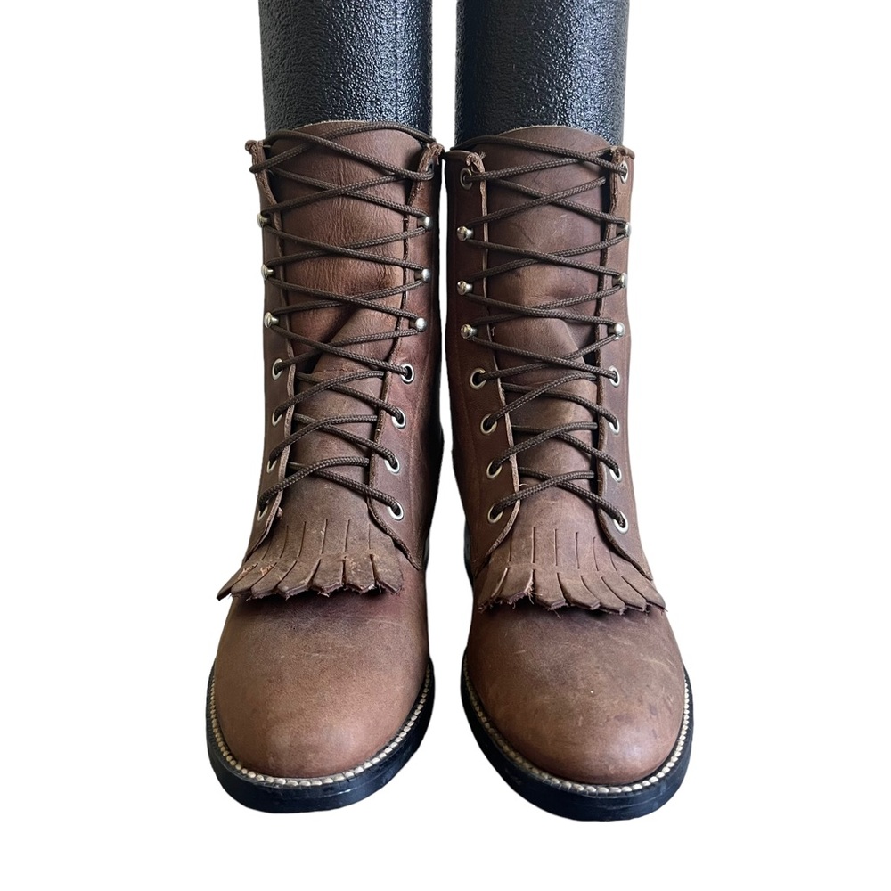 Tony Lama Size 6 Leather Lace Up Kiltie Roper Boots - Picture 2 of 12